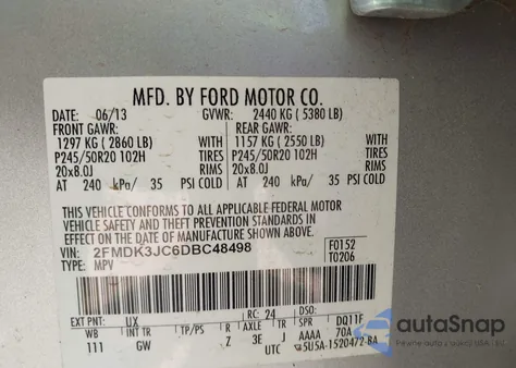 2013 Ford Edge Sel из США, поврежденный, VIN 2FMDK3JC6DBC48498